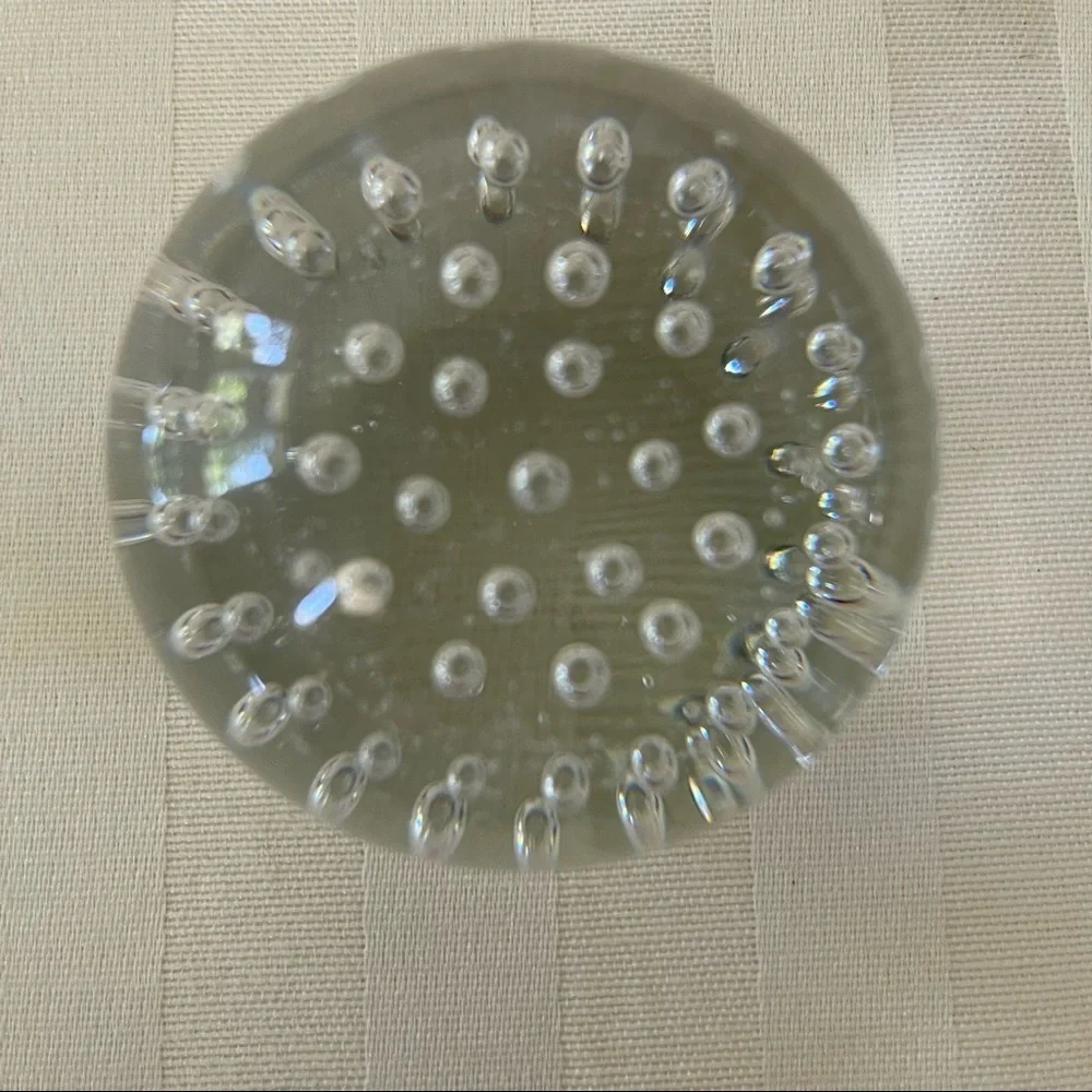 Three Paperweights 2 Vintage Clear Round Glass With Bubbles Murano Style & Bunny - Picture 5 of 16